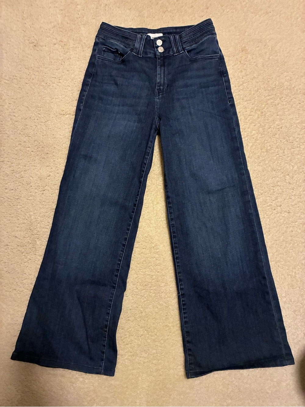 FRAME Triple Stitch Detail Wide Leg Jeans Dark Wash